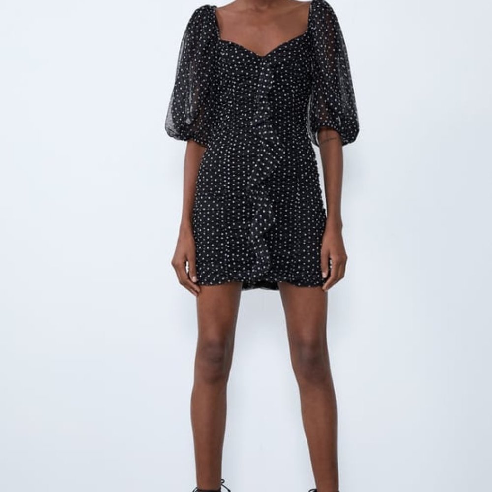New zara polka dot puffy sleeve dress